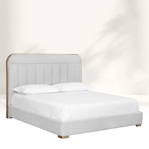 Cama tapizada a gris claro moderno