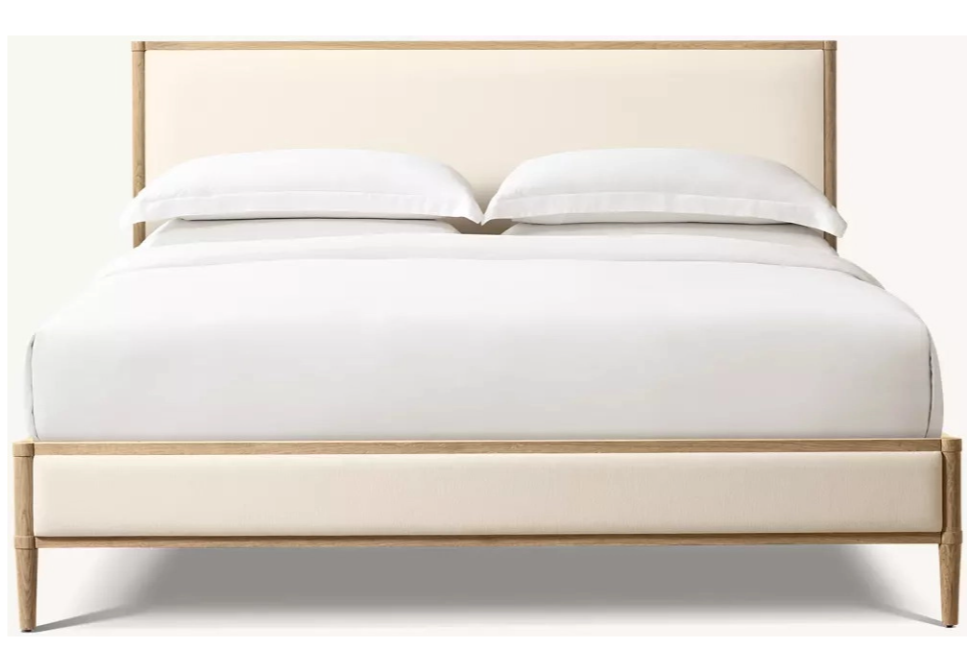 Cama de madera maciza tapizada en tela para dormitorio