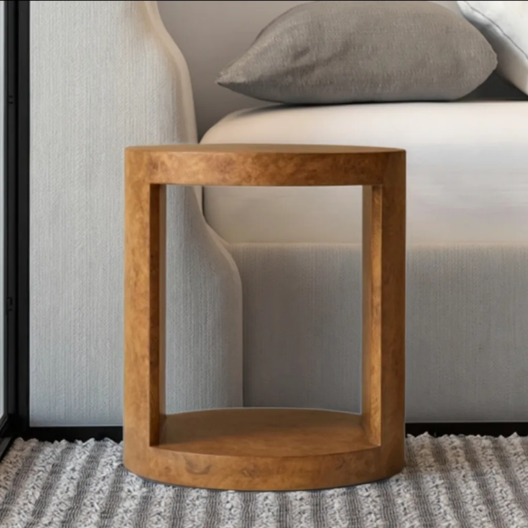 Mesa de noche redonda de madera de lujo con estante abierto