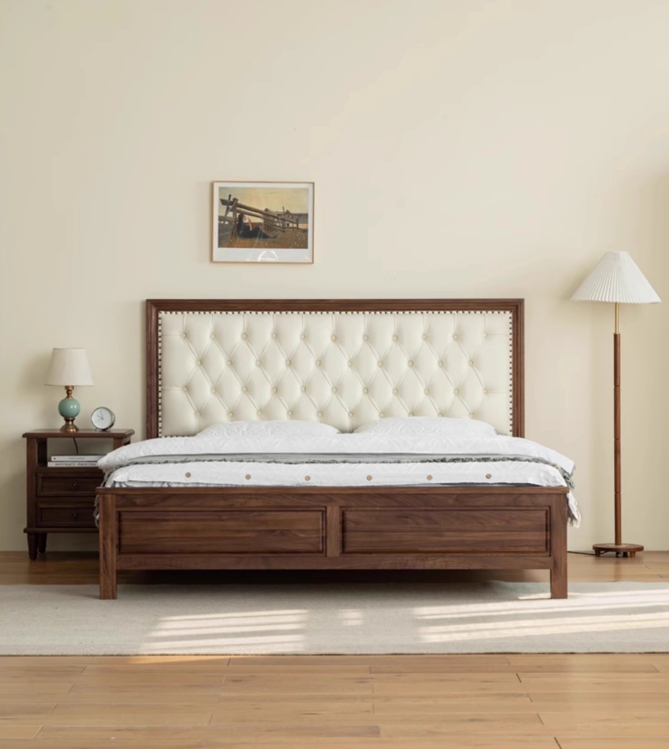 Cama de madera de nuez de dormitorio de alta gama