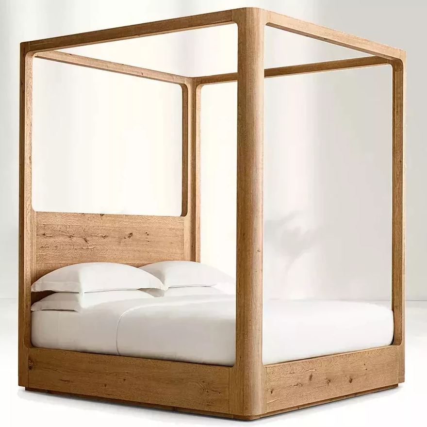 Cama de cuatro putas de madera sólida: la mejor obra maestra del dormitorio que combina elegancia moderna y calidez simple