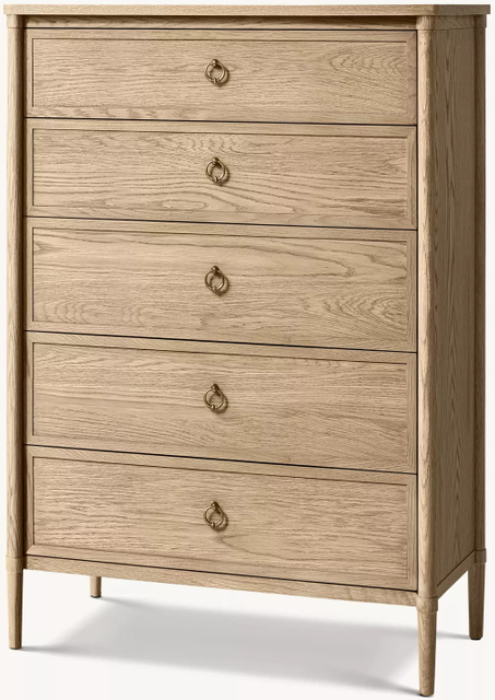 Tocador de cinco cajones chapado en roble blanco