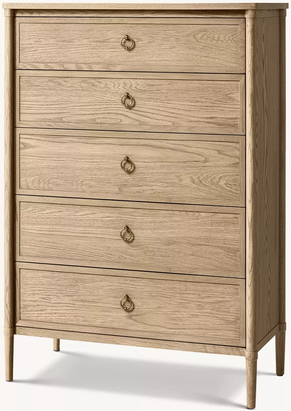 Tocador de cinco cajones chapado en roble blanco