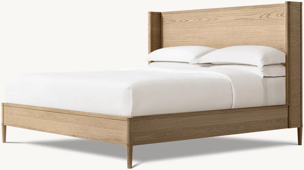 Cama de madera maciza con cabecera en forma de ala