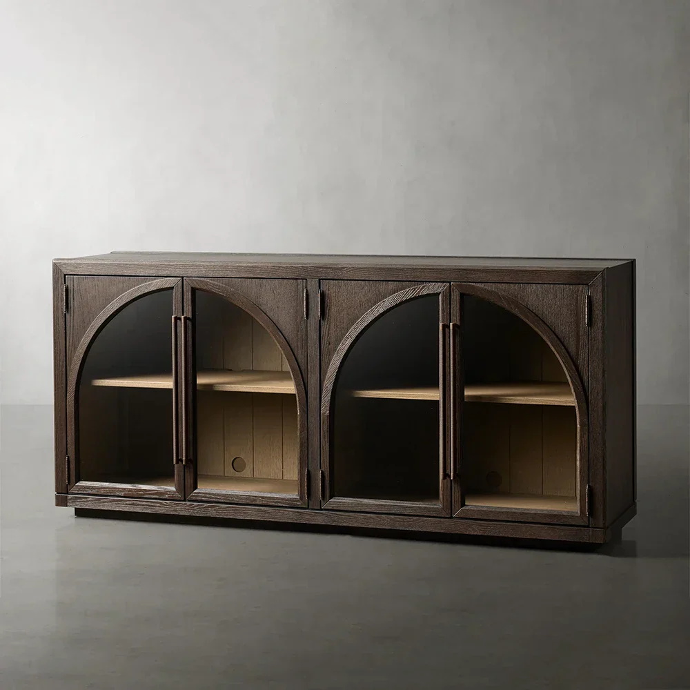 Aparador de roble sólido / gabinete de buffet de metal y madera