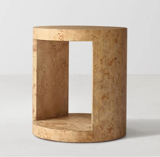 Mesa de noche redonda de madera de lujo con estante abierto