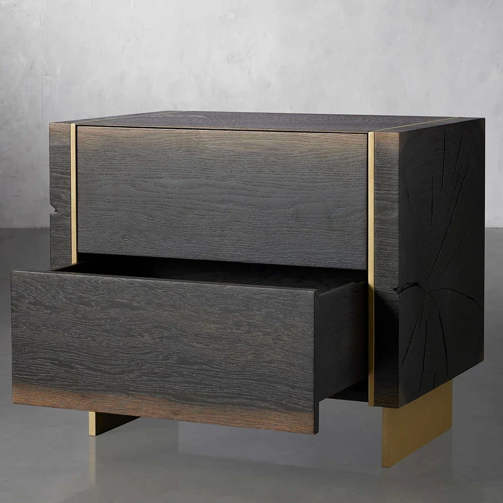Two - Cajón elegante Mesa de noche de madera oscura