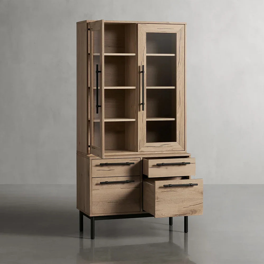 Gabinete de almacenamiento de puertas de vidrio de estilo industrial