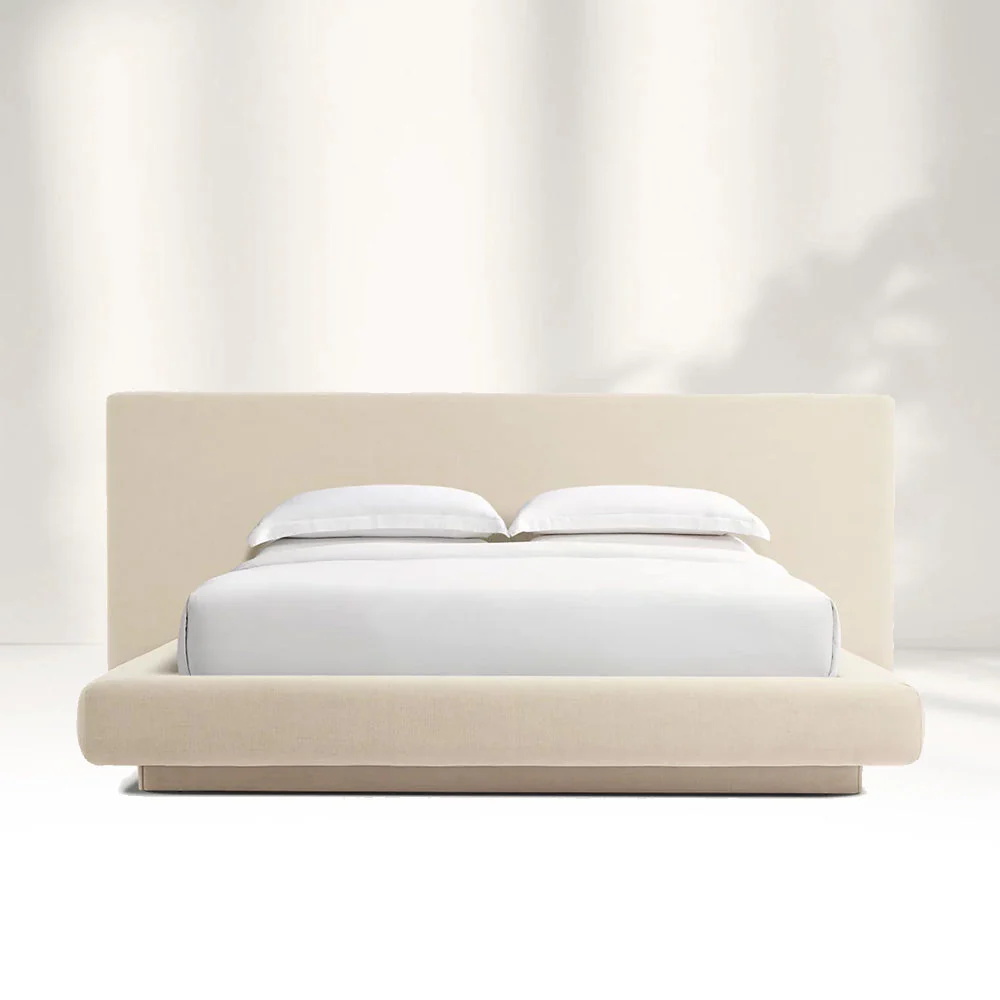 Cama beige de textura suave contemporánea