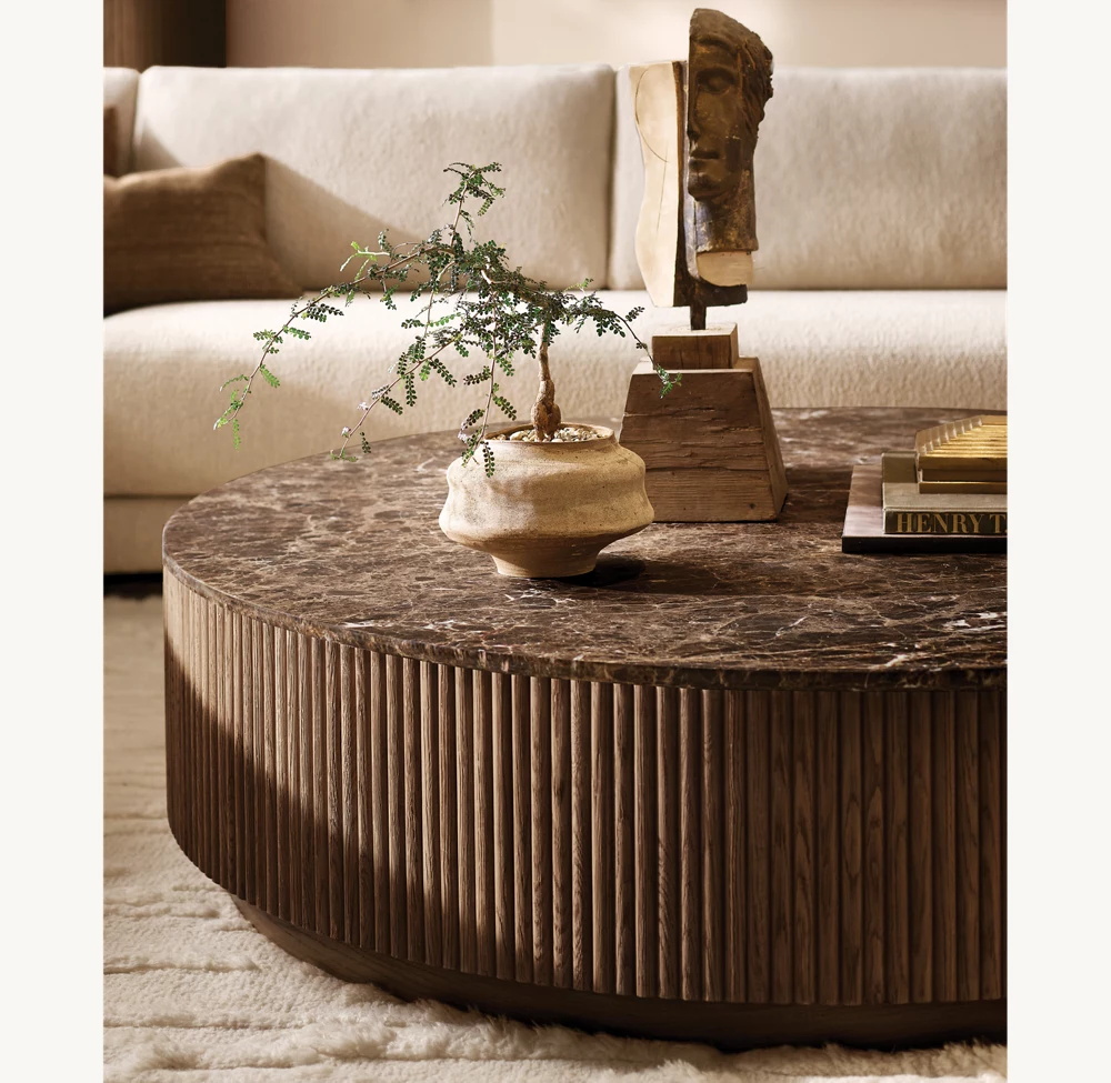 Mesa de café redondo de zócalo de piedra