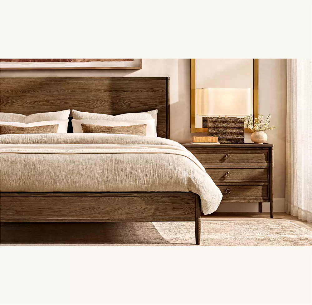 Cama con respaldo completo de madera maciza de roble blanco