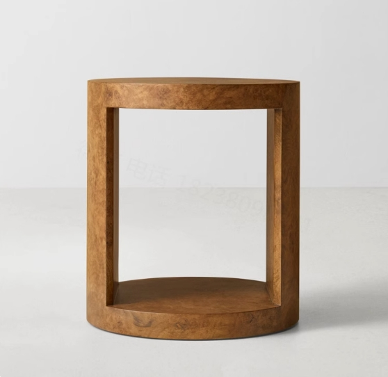 Mesa de noche redonda de madera de lujo con estante abierto