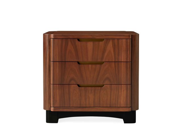 Mesita de noche de tres cazadores de color nogal de roble