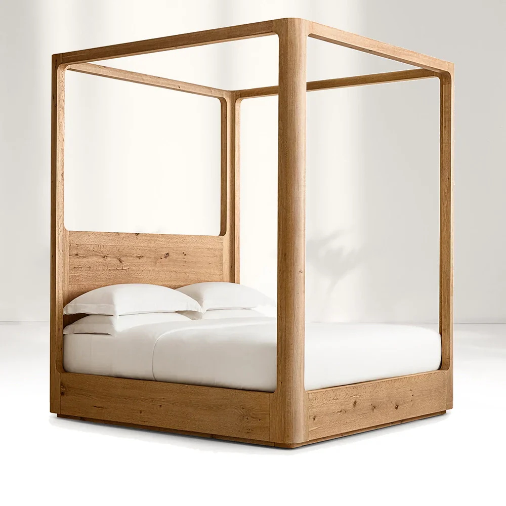 Cama de cuatro posteres de madera sólida de estilo minimalista moderno