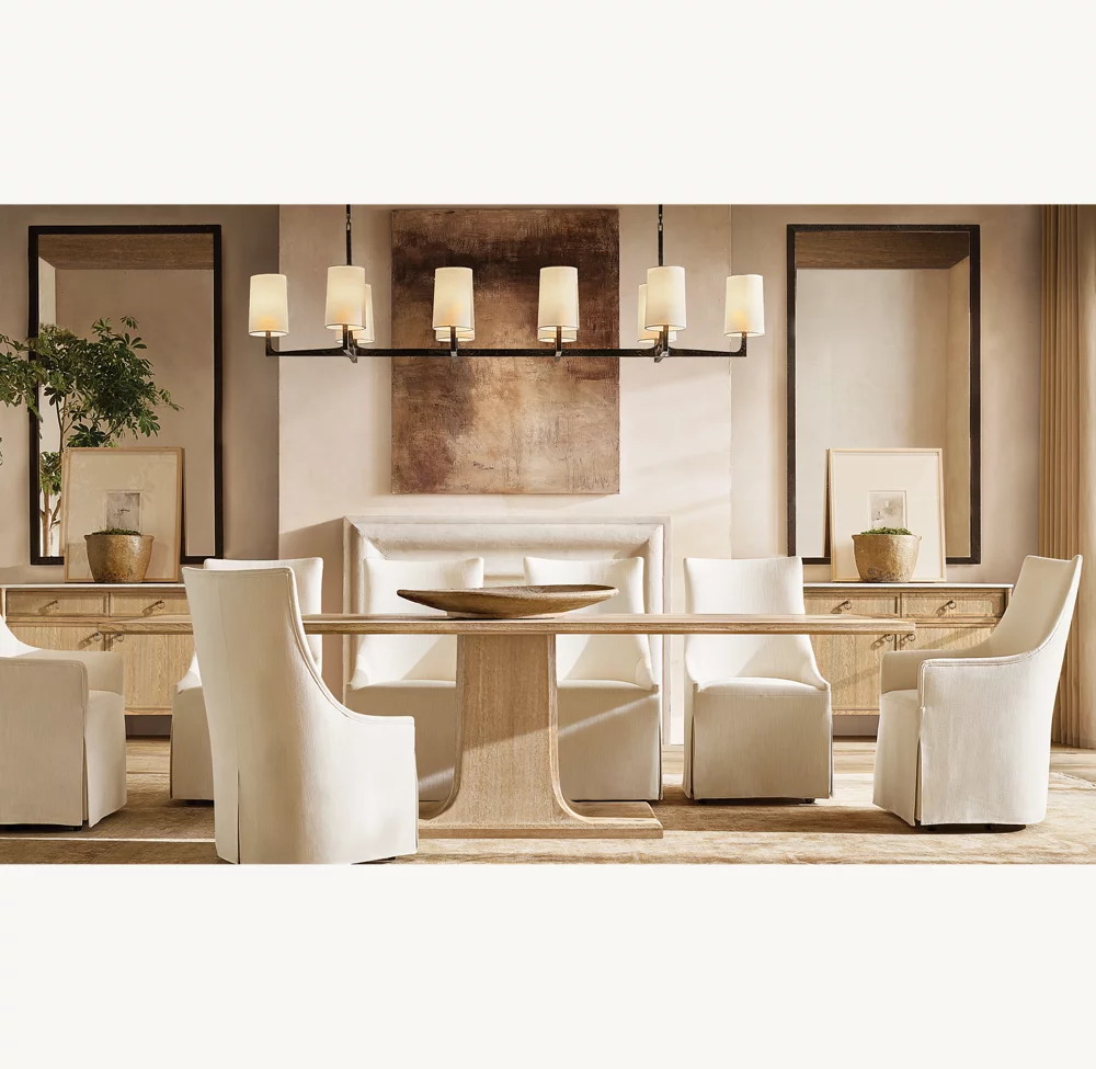 Aparador de roble blanco con encimera de mármol y dos puertas