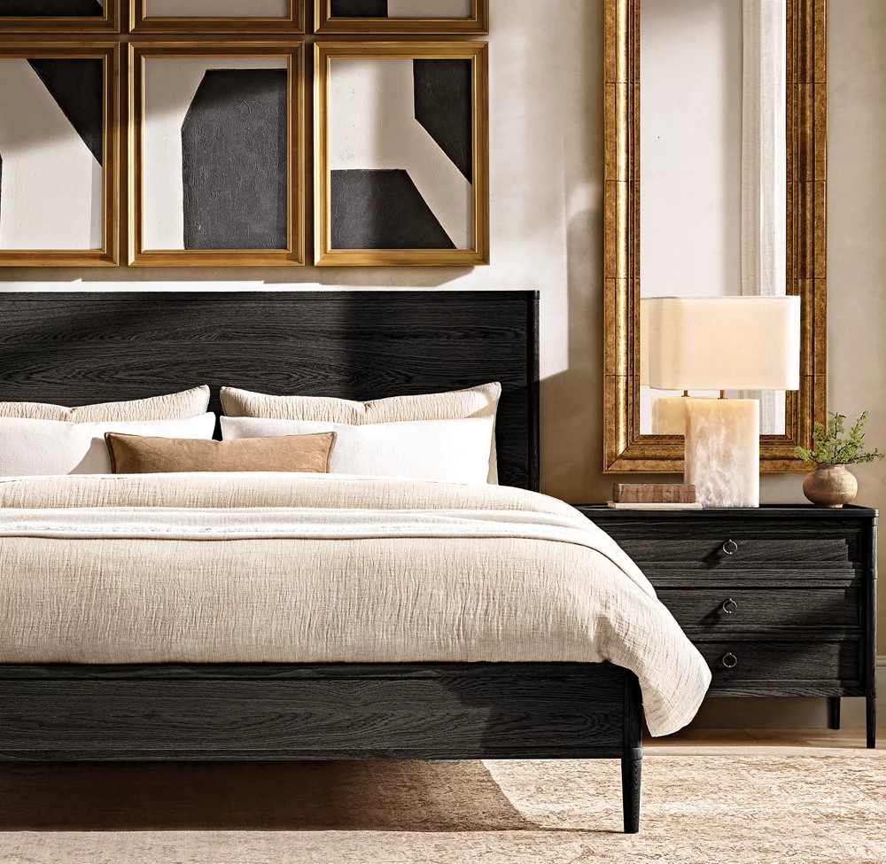 Cama con respaldo completo de madera maciza de roble blanco