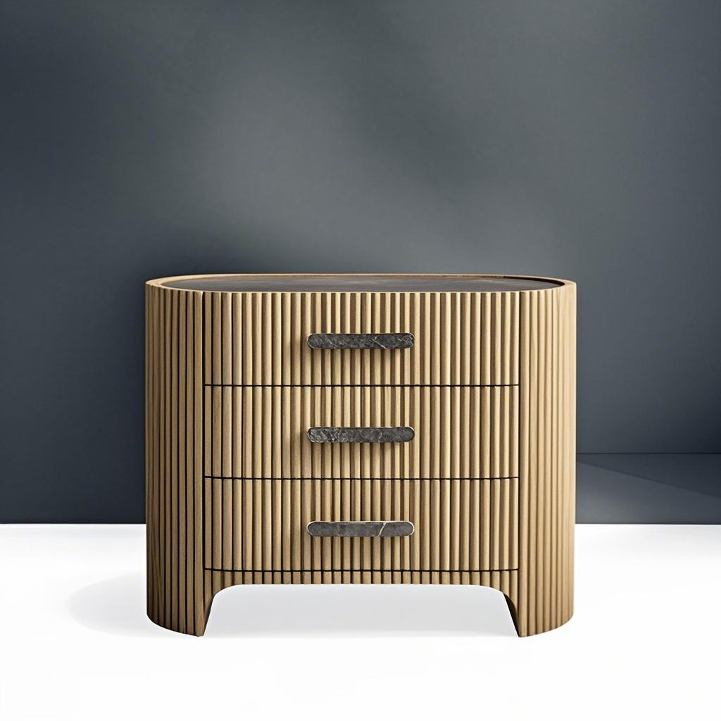 Una elegante mesita de noche de mármol con patrón de acanalado retro