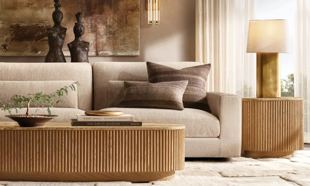 Mesa de café a base de piedra cuadrada