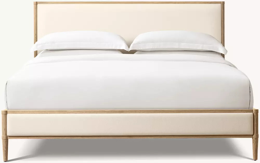 Cama de madera maciza revestida de tela