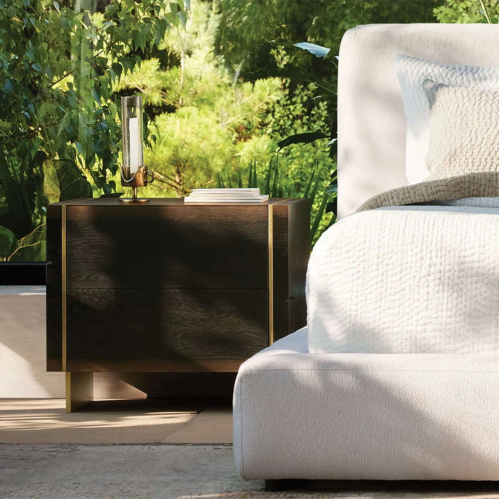 Two - Cajón elegante Mesa de noche de madera oscura