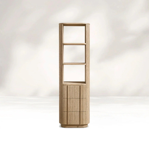 Estante de almacenamiento único de madera clara de grano natural