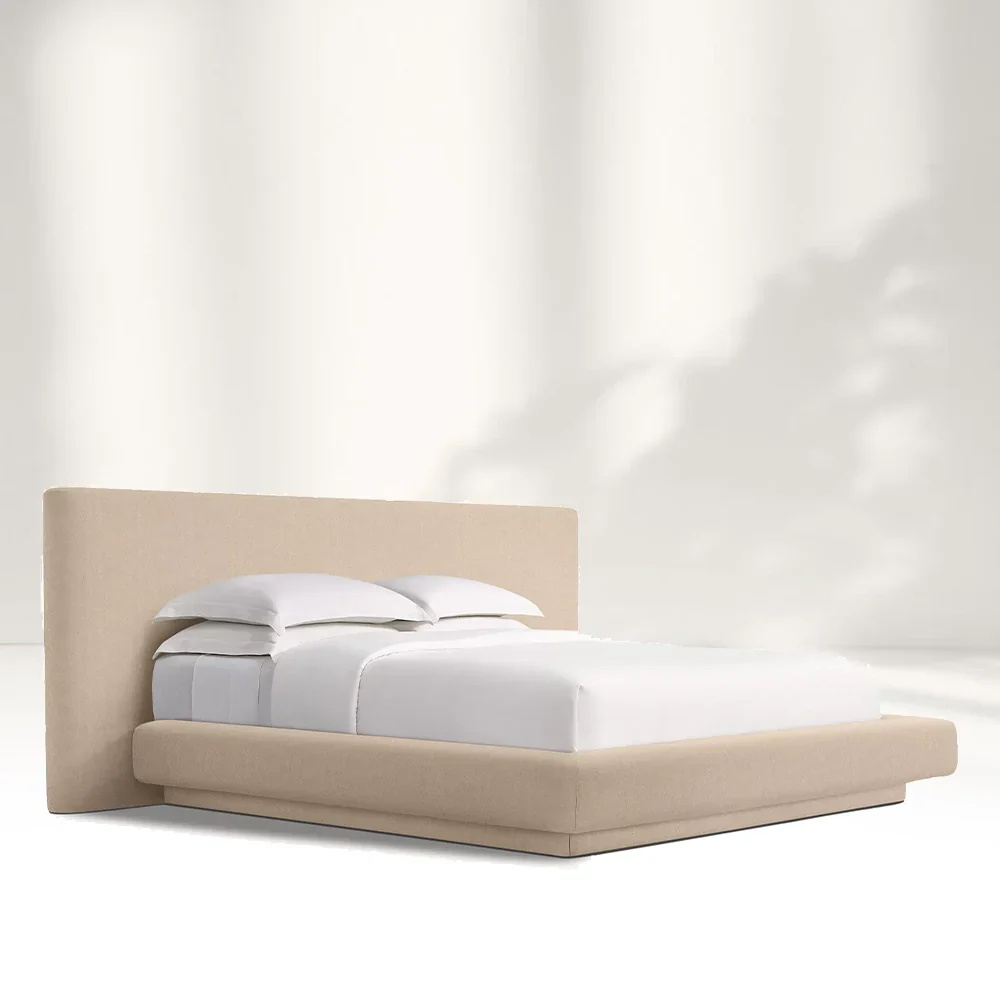 Cama beige de textura suave contemporánea