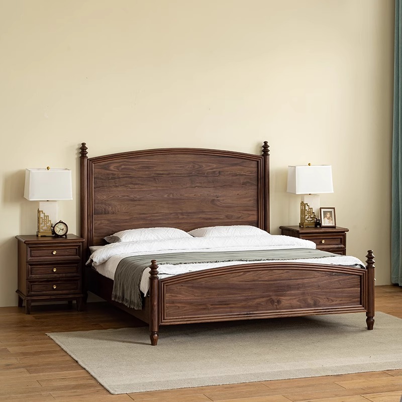 Cama de madera maciza de nogal negro