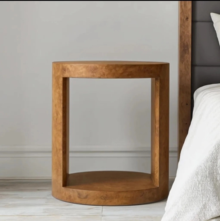 Mesa de noche redonda de madera de lujo Burl
