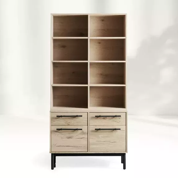 Estante de madera clara con cajones: una integración profunda de la funcionalidad del hogar y la estética