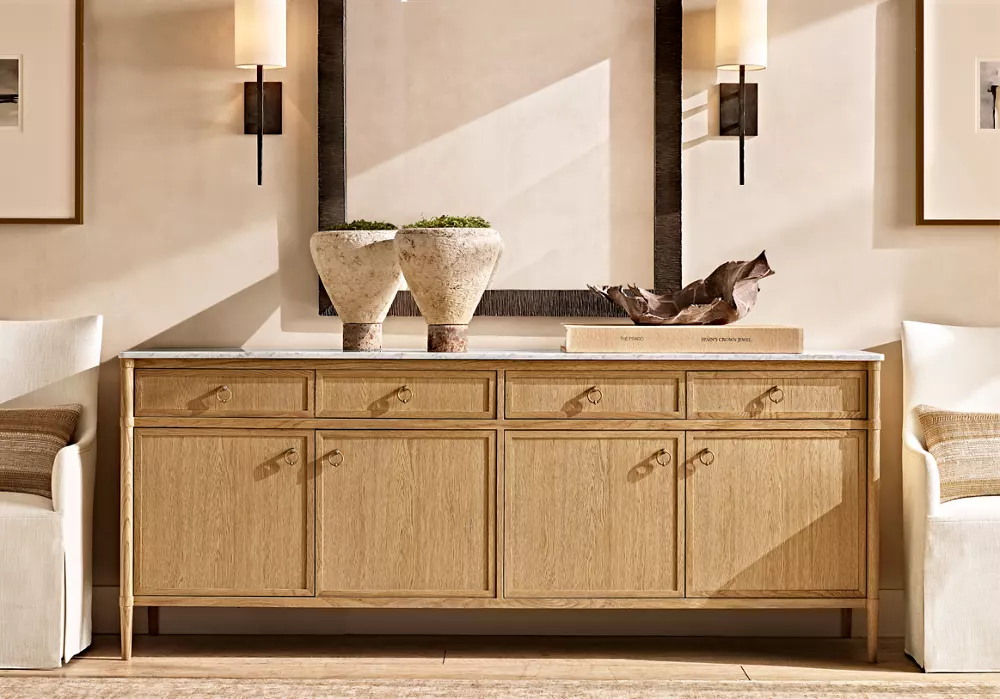 Aparador de almacenamiento con tapa de mármol de roble blanco