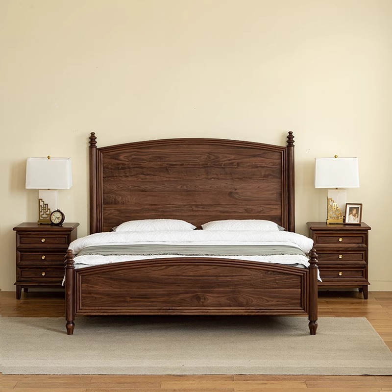 Cama de madera maciza de nogal negro