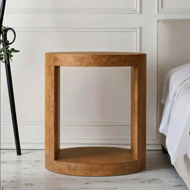 Mesa de noche redonda de madera de lujo Burl