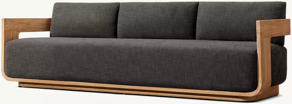 Sofá de exterior de tres plazas de teca hecho a mano