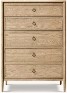 Tocador de cinco cajones chapado en roble blanco