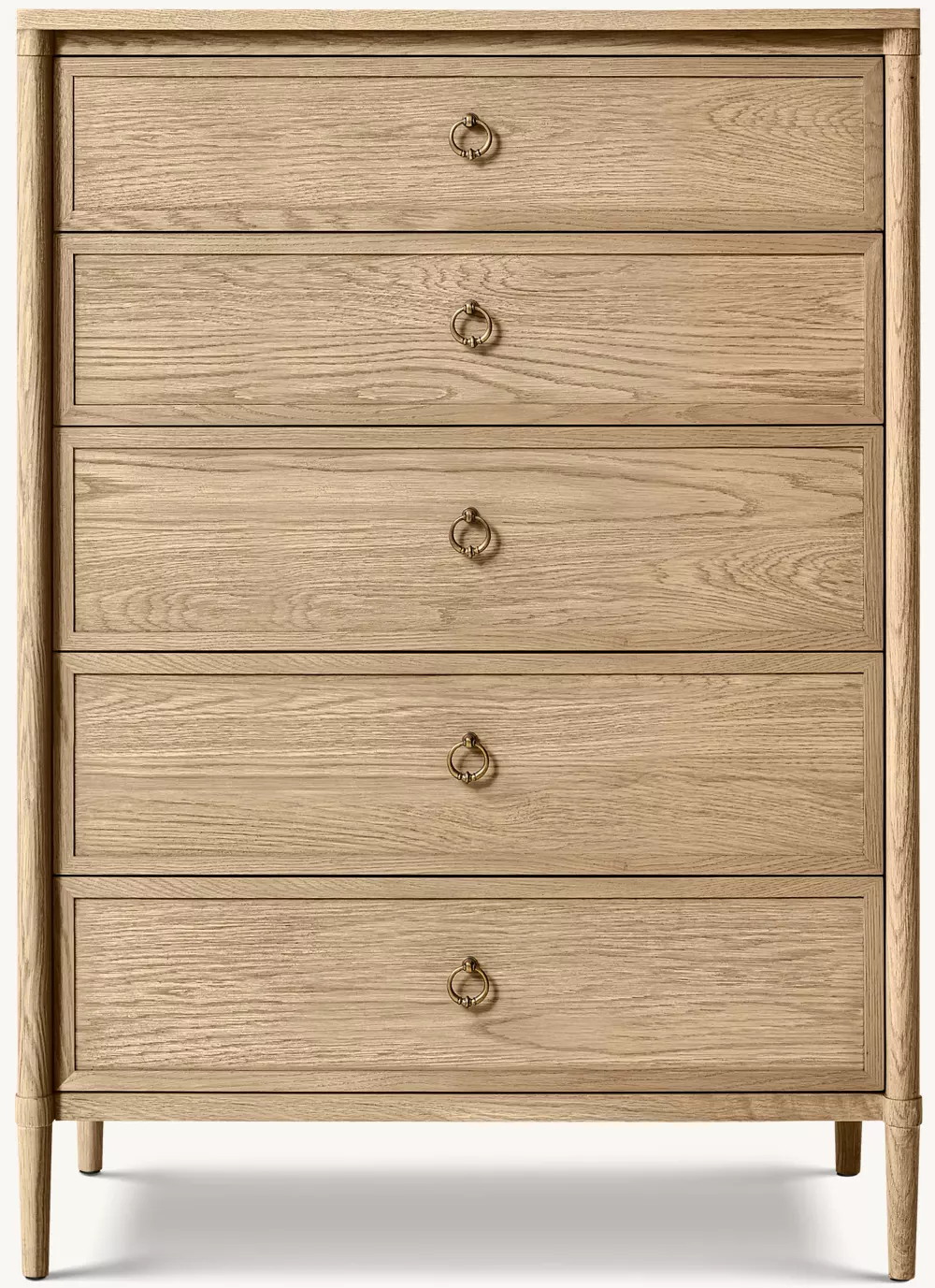 Tocador de cinco cajones chapado en roble blanco