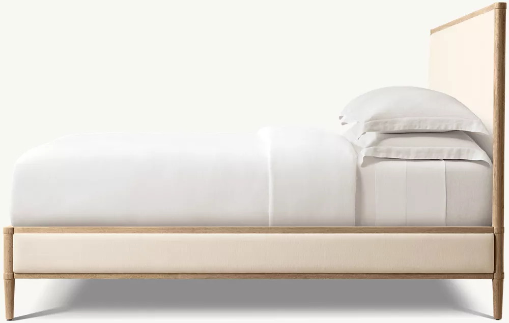 Cama de madera maciza revestida de tela