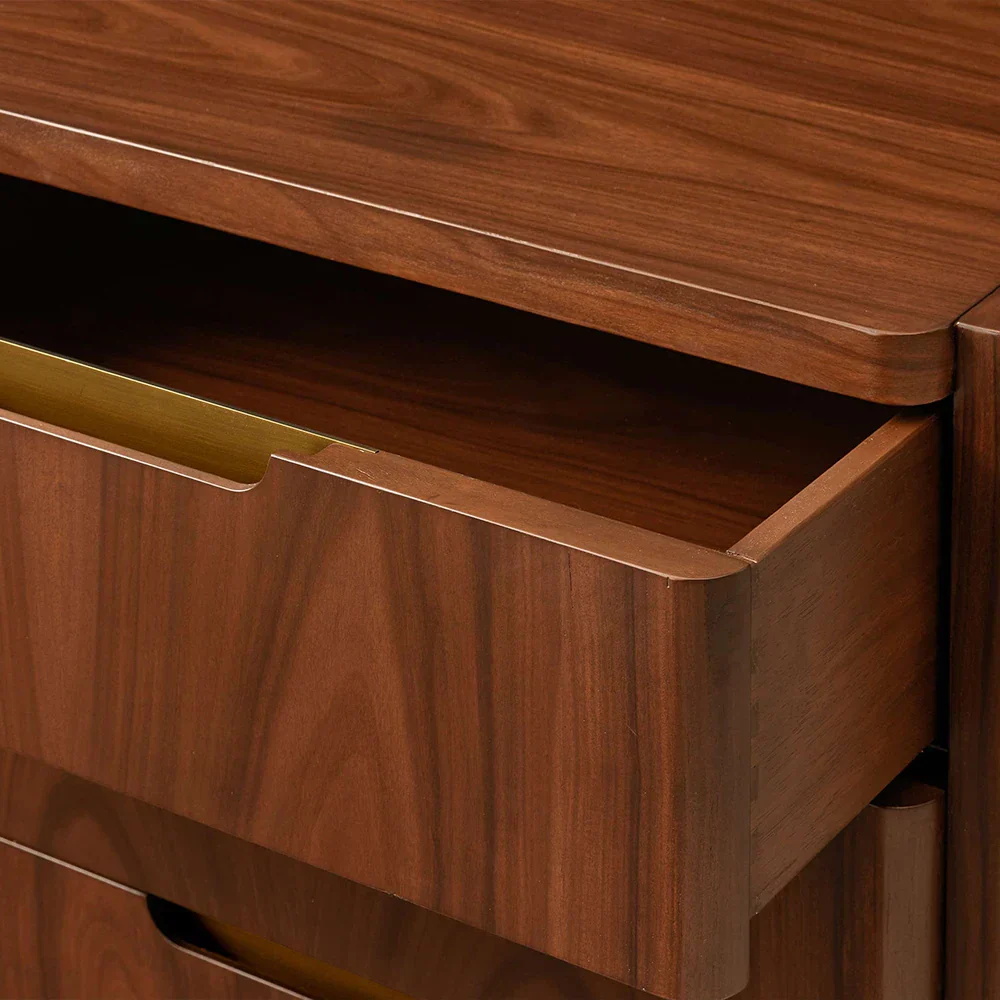 Mesita de noche de tres cazadores de color nogal de roble