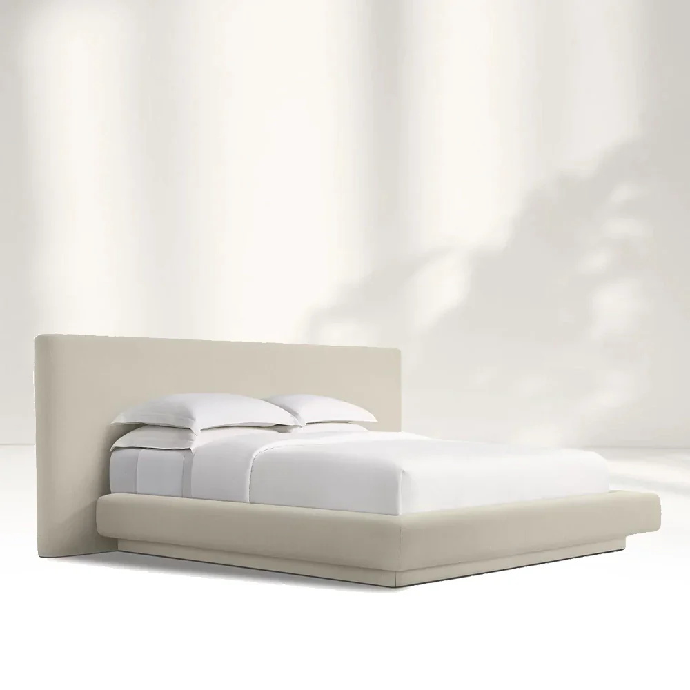 Cama beige de textura suave contemporánea