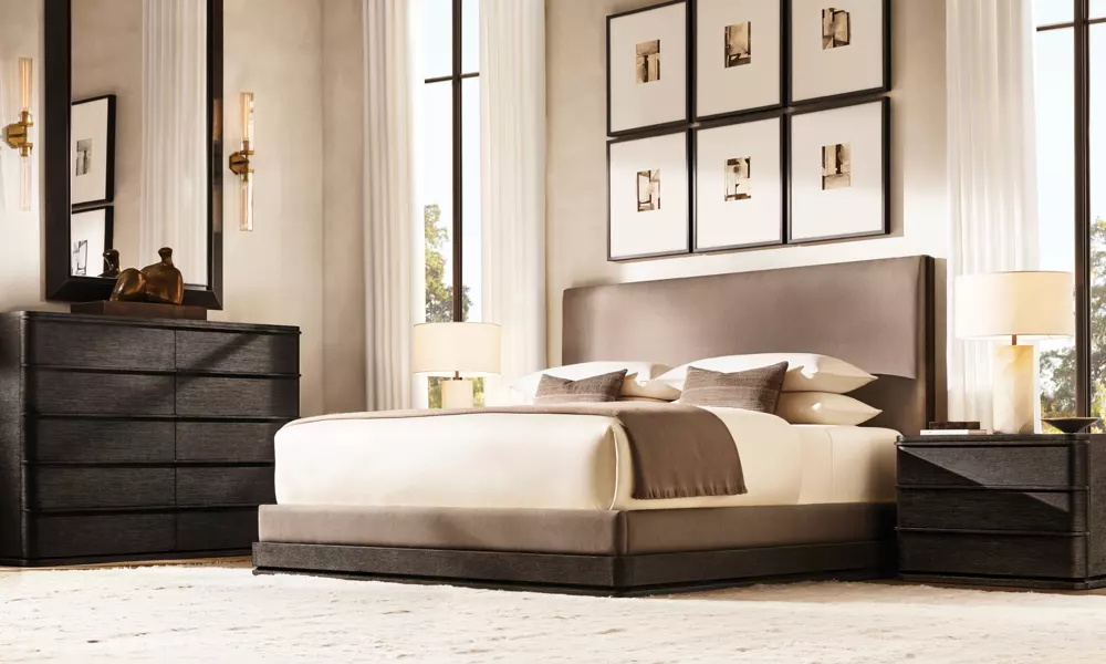 Cama doble de panel de tela