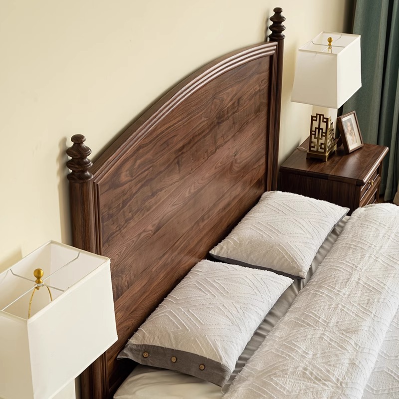 Cama de madera maciza de nogal negro