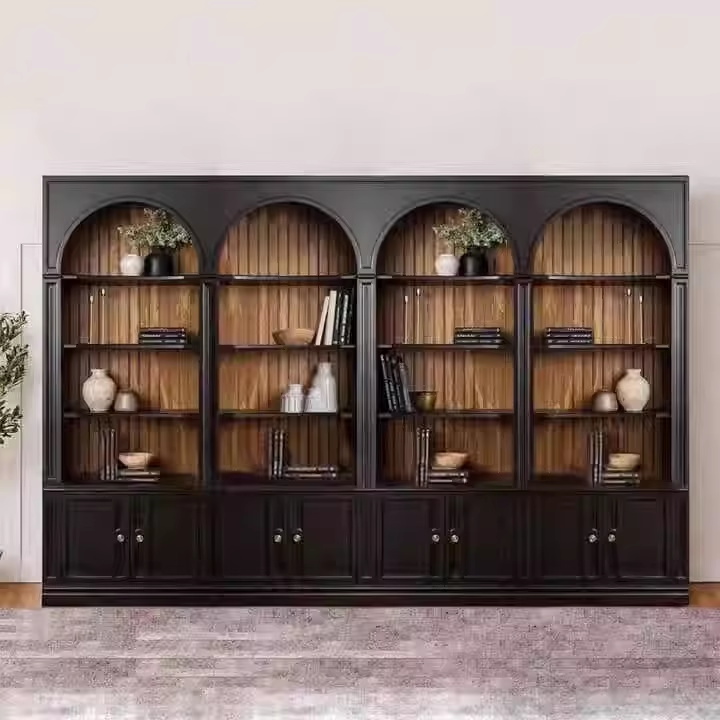 Estantería de pared completa de madera maciza arqueada arqueada