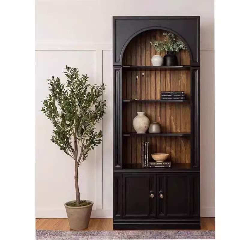 Estantería de pared completa de madera maciza arqueada arqueada