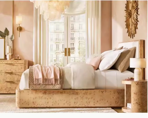 Acabado de corteza de árbol Cama de panel de madera maciza de roble blanco mate