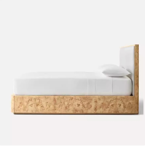 Acabado de corteza de árbol Cama de panel de madera maciza de roble blanco mate