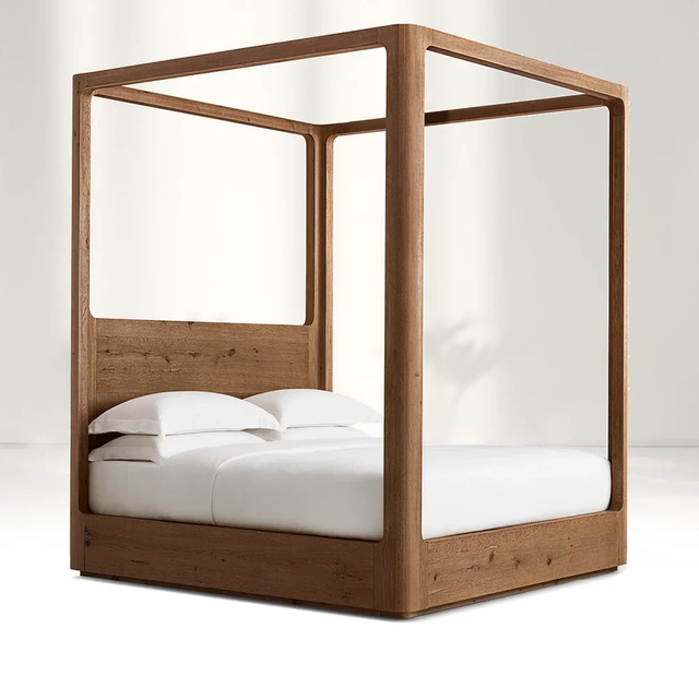 Cama de cuatro posteres de madera sólida de estilo minimalista moderno