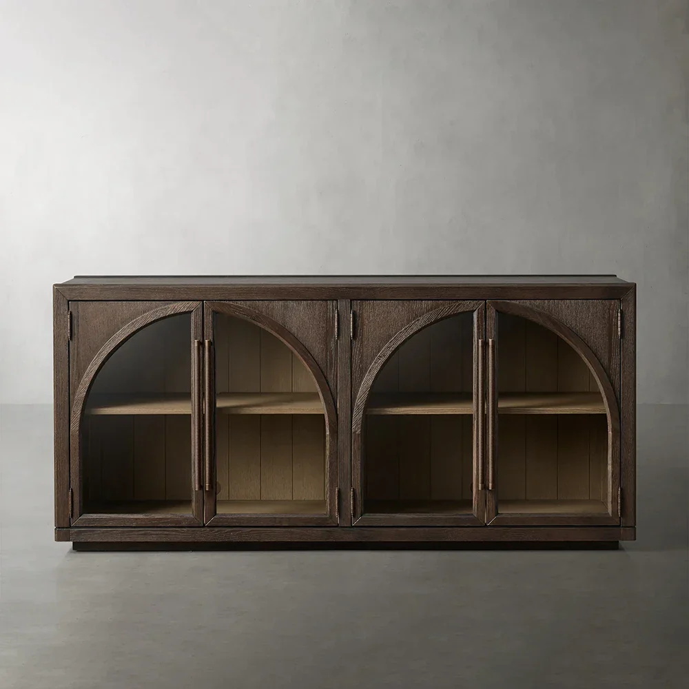 Aparador de roble sólido / gabinete de buffet de metal y madera
