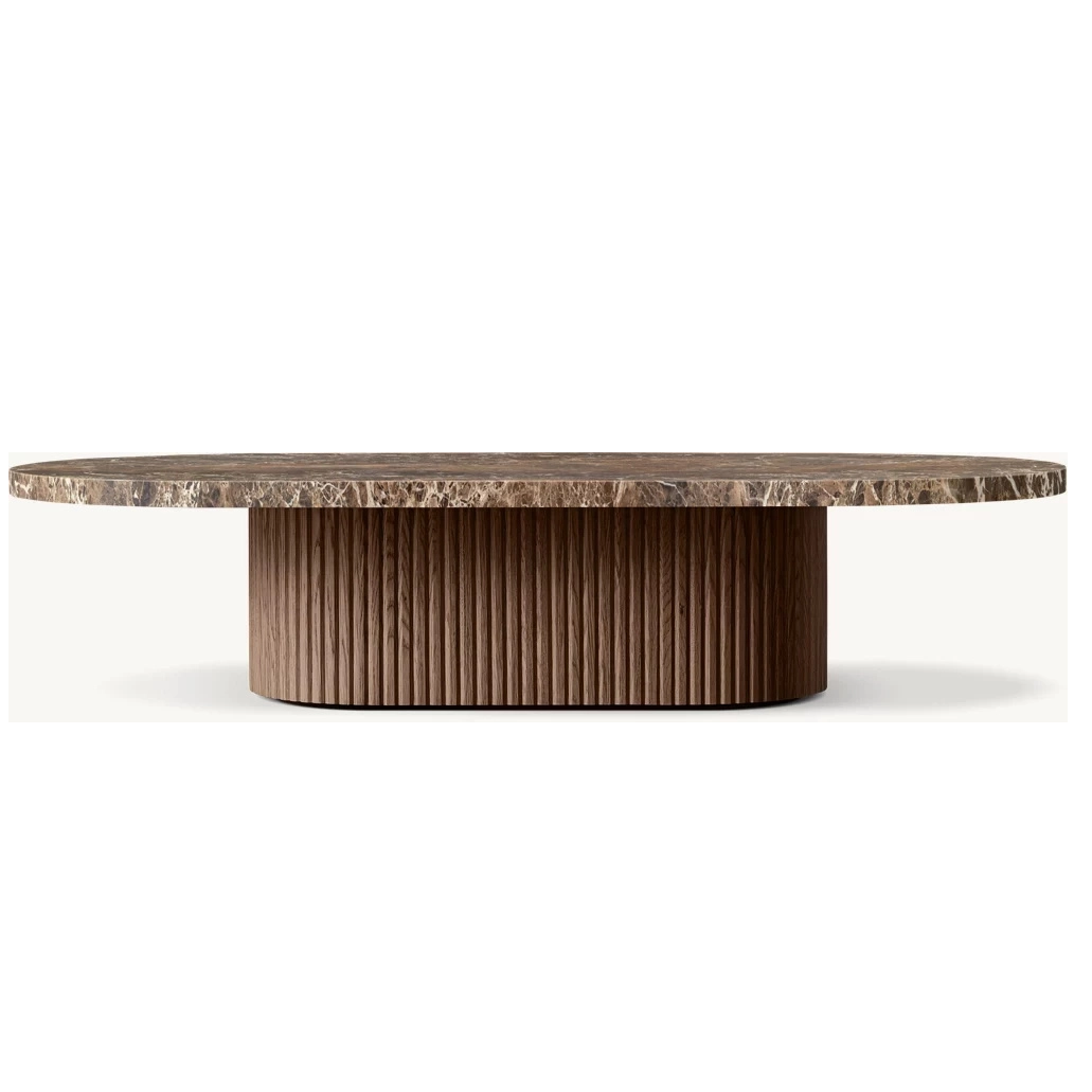 Mesa de centro con pedestal de madera y piedra natural, envío gratis